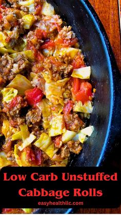 low carb unstiffed cabbage rolls in a skillet