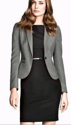 Amo Business Professional Attire, Business Professional Outfits, Lawyer Outfit, Professional Work Outfit, Wear To Work Dress, Professional Attire, Business Outfit, Professional Dresses, Grey Blazer