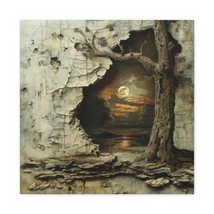 an image of a painting that looks like it has been carved into the side of a tree