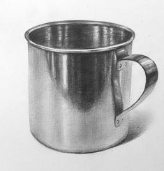 a pencil drawing of a metal mug