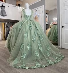 Women's Off Shoulder Quinceanera Dresses Ball Gown with Train Puffy Sw – formalgowns Ball Gown With Train, Green Quince Dress, Light Green Bridesmaid Dresses, Green Quinceanera Dresses, Home Dress Women, Princesa Tiana, Quince Dress, Tulle Sleeves, Green Bridesmaid