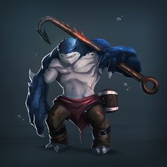 an image of a cartoon character holding a large hammer and wearing shorts with claws on it