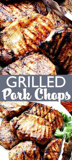 grilled pork chops on a white plate