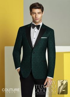 Emerald Green Tuxedo For Men, Luxury Classic Green Tuxedo, Green Luxury Tuxedo For Formal Occasions, Emerald Green Velvet Tuxedo, Green Tuxedo With Notch Lapel, Luxury Green Semi-formal Tuxedo, Elias Bouchard, Paisley Tuxedo