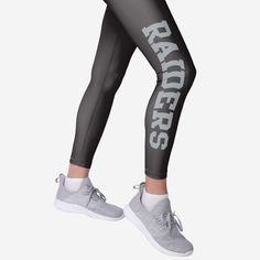 Your team pride isn't just great - It's leg-endary! Prove it by standing out on gameday and every day in these Las Vegas Raiders Women's Solid Big Wordmark Leggings. Features All-over team-colored design so you can rep the team in style Team logo display on left hip, in case there were any doubts where your allegiances lie Bold team name display on right leg for even more team spirit Four-way stretch fabric for maximum comfort Details Material: 87% Polyester/13% Elastane Officially licensed Impo Team-colored Bottoms For Game Day, Sporty Team-colored Activewear For Game Day, Athleisure Activewear For Team Events And Sports Season, Athleisure Activewear For Sports Season And Team Events, Athleisure Activewear For Team Events, Sporty Moisture-wicking Activewear For Game Day, Cheerleading Sportswear For Sports Season, Sporty Team Logo Activewear For Sports, Sporty Moisture-wicking Activewear For Team Events