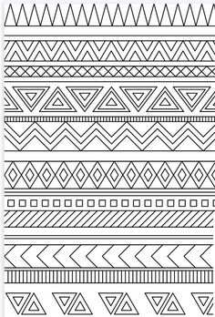 a set of black and white lines with different shapes on them, all in the same pattern