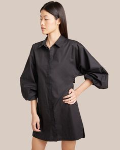 Clara Open-Back Button Down Dress  |  Modern Citizen Cotton Shirt Dress With Button Cuffs For Daywear, Relaxed Cotton Mini Dress For Daywear, Relaxed Fit Cotton Mini Dress For Daywear, Oversized Cotton Puff Sleeve Dress, Cotton Mini Dress With Puff Sleeves, Relaxed Fit Mini Length Shirt Dress For Daywear, Relaxed Fit Button-up Dress For Brunch, Knee-length Cotton Mini Dress With Gathered Sleeves, Cotton Knee-length Mini Dress With Gathered Sleeves