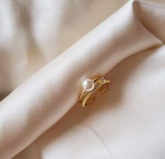 2 Pearl Ring, Pearl Ring Aesthetic, Adjustable Gold Pearl Promise Ring, Adjustable Open Pearl Ring For Anniversary, Adjustable Rose Gold Open Pearl Ring, Gold And Pearl Ring, Gold Pearl Rings