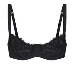 Bring The Romance In This Balconette Bra With Feminine Sheer Tulle Lining, Scallop Lace Detailing, And Supportive Underwire. Features Adjustable Elastic Back Straps, Unlined Lace Cups, Matte Microfiber Wings For Smoothing, Side Boning, And A Back Hook And Eye Closure. Complete The Look With Coordinating Bikini. Fits True To Size. Unlined Lace Cups, Sheer Tulle Lining, Balconette Neckline With Scallop Lace Detail, Underwire For Support, Hook And Eye Back Closure Sarah Is Size 2 And 5' 10” (178 Cm Cute Bras, Black Lace Bra, Lace Set, Balconette Bra, Black Bra, Lace Bra, Lace Detail, Women's Intimates, Onyx