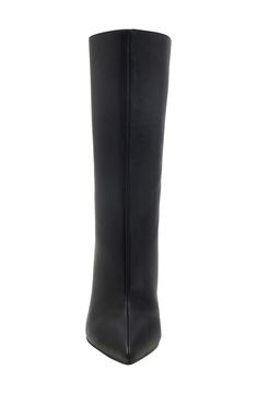 A pointy toe and stiletto heel balance a striking boot that will complement your trendsetting ensembles. 3 1/2" heel 9 1/4" shaft; 13 3/4" calf circumference Pull-on style with elastic gore inset Synthetic upper and lining/synthetic and rubber sole Imported Tall Heeled Boots With Pointed Toe In Faux Leather, Pointed Toe Faux Leather Platform Boots For Evening, Pointed Toe Platform Boots In Faux Leather For Evening, Snip Toe Knee-high Boots For Winter Formal, Winter Formal Snip Toe Knee-high Boots, Evening Heeled Boots In Faux Leather, Evening Fitted Heeled Boots With Stacked Heel, Evening Knee-high Boots With Sculpted Heel And Wide Calf, Wide Calf Knee-high Boots With Sculpted Heel