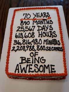 a sheet cake with writing on it that says, to years 80 - 75 months