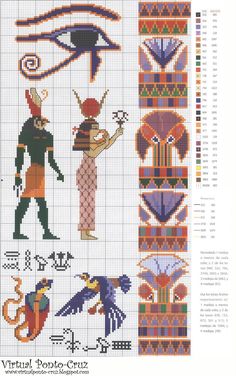 the cross stitch pattern shows egyptian symbols