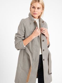 Plaid Cotton Rain Coat | Banana Republic Classic Long Sleeve Fall Raincoat, Spring Cotton Outerwear For Rainy Weather, Classic Fall Raincoat For Work, Winter Workwear Raincoat, Single-breasted, Winter Workwear Raincoat Single Breasted, Classic Fall Workwear Raincoat, Fall Long Coat With Covered Buttons, Long Coat With Covered Buttons For Fall, Long Coat Outerwear With Covered Buttons For Work