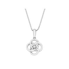 Adorned with a diamond-accented Celtic knot pendant, this sterling silver necklace offers endless beauty. Comes in a gift box. Click on this JEWELRY & WATCHES GUIDE to learn about fit, styles, materials and more!PENDANT DETAILS Pendant length: .98 in. Chain length: 16 in. with 2-in. extender Clasp: lobster-claw Metal: rhodium-plated sterling silver Features: box chain DIAMOND DETAILS Total weight: less than 1/10 ct. Shape: round Color grade: I Clarity: I1 Setting: bezel Image(s) may be enlarged Elegant Silver Diamond Necklace With Birthstone, Elegant Diamond White Necklace For Mother's Day, Silver Diamond Birthstone Necklace For Formal Events, Silver Diamond Necklace With Birthstone For Formal Events, Formal Silver Diamond Necklace With Birthstone, Silver Diamond Necklace For Mother's Day, Mother's Day Silver Diamond Necklace, Elegant White Gold Diamond Necklace For Mother's Day, Sterling Silver Diamond Pendant Necklace