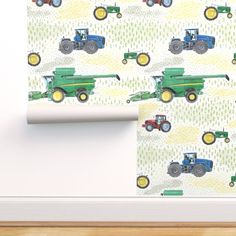 a wallpaper with tractors and farm equipment on it