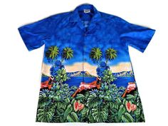 Mens Hawaiian Shirt, Pin Up Shirt Hawaii, Pacific Legend, Tropical Dress Shirt, Aloha shirt, relaxed clothing men, Size XL Relaxed Clothing, Hawaiian Girl, Hawaiian Men, Sleeveless Linen Dress, Coconut Trees, Shirt Pins, Relaxed Outfit, Vintage Tank, Tropical Dress