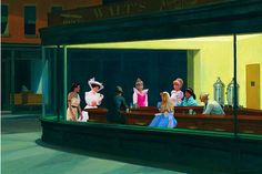 a painting of people sitting at a bar