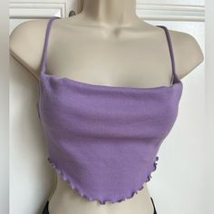 Urban Outfitters Lavender Lettuce Trim Ribbed Cami Top, Cowl Neck With Adjustable Criss-Cross Back Straps. Size Xs. Lettuce Trim Top, Black Cropped Cardigan, Halter Bra Top, Wrap Front Top, Bell Sleeve Crop Top, Yellow Crop Top, Festival Tops, Off Shoulder Sweater, Striped Crop Top