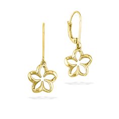 18802 - 14K Yellow Gold - Floating Plumeria Leverback Earrings Island Life Style, Hawaiian Jewelry, Hawaiian Wedding, Detailed Jewelry, Leverback Earrings, Fine Jewels, Chain Lengths, Floating, Gold Bracelet