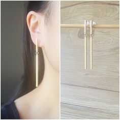 ♥ ♥These are clip on earrings♥ ♥ Gold bar stud long dangle bar invisible resin clip on earrings, metal is gold plated over brass. Details :- **dangle bar size is 50mm length and 2mm width. **bar stud size is 21mm length and 2mm width. **Earring Length is 72mm, width is 2mm. **Earrings Weight is 2.47g (4.94g per pair) ♥ ♥For more resin clip on earrings styles, pls visit our new shop https://www.etsy.com/hk-en/shop/BatsJewelry ♥ ♥ Invisible resin clip on are soft and elastic, so it is comfortable Minimalist Drop Clip-on Earrings For Formal Occasions, Minimalist Formal Drop Clip-on Earrings, Minimalist Hypoallergenic Linear Earrings For Formal Occasions, Minimalist Dangle Linear Earrings For Party, Minimalist Clip-on Earrings For Gifts, Modern Long Drop Linear Earrings As Gift, Minimalist Dangle Clip-on Earrings As Gift, Minimalist Hypoallergenic Drop Clip-on Earrings, Gold Minimalist Clip-on Earrings