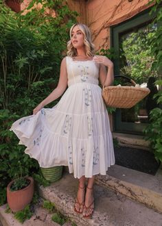 Summer Meadow Dress | Designer Dress by JessaKae | Size-Inclusive Available in XXS-6X Meadow Dress, Summer Meadow, Vintage Bicycle, Sunny Afternoon, Wide Brimmed Hats, Tiered Skirt, Wide Brimmed, Fitted Bodice, The Outdoors