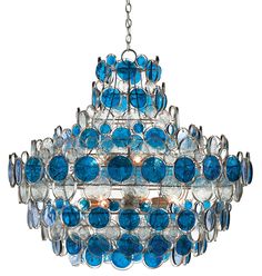 a blue chandelier hanging from a chain