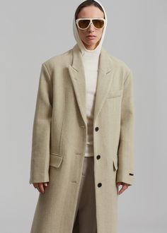 Color: Beige Midweight wool blend fabric Regular fit Peak lapels Front illusion welt breast pocket Front flap pockets Front button closure Lined 80% Wool 20% Polyamide Dry Clean Imported Beige Wool Coat, Paris Store, Denim Suit, Paris Woman, Leather Texture, Swimwear Accessories, Wool Coat, Beauty Women, Jumpsuit Dress