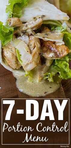 Eat for weight loss with this delicious 7-Day Portion Control Menu!  #portioncontrol #menuplanning #lowcalorie Clean Lunches, Baking Soda Beauty Uses, Low Carb Diets, Diet Program, Light Side, Wrap Recipes, Fat Burning Foods, Menu Planning, Detox Smoothie