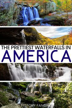 the prettiest waterfall falls in america with text overlaying it that reads, the prettiest waterfalls in america