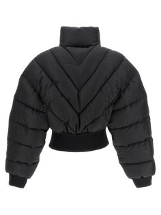 Padded nylon cropped down jacket, high neck, zip closure, long sleeves with knitted cuffs. Composition: 100% polyester | Mugler Women's Cropped Puffer Jacket in Black | FW23/24 Feminine Mystique, Cropped Puffer Jacket, French Fashion Designers, Big Girl Fashion, French Fashion, Luxury Retail, Puffer Jacket, Women Crop, Down Jacket