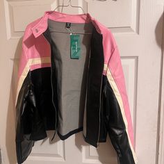 Motorcycle Jacket Quarter Length Not For A Tall Person Faux Leather Very Soft And Comfortable True To Size In The Top Area Long Sleeves Very Nice Jacket If You Like Short Jackets Trendy Pink Outerwear With Zipper Closure, Casual Pink Biker Jacket For Fall, Pink Biker Jacket For Fall Streetwear, Casual Pink Leather Jacket For Fall, Pink Leather Jacket With Zipper Closure And Long Sleeves, Trendy Pink Leather Jacket For Spring, Casual Pink Leather Jacket With Long Sleeves, Casual Pink Leather Jacket With Zipper Closure, Suede Jacket Women