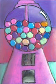 a painting of a pink gumball machine