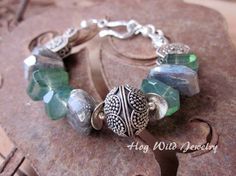 Artisan Chunky Gray Labradorite Pale Green by hogwildjewelry Inspiration Bracelets, Wild Jewelry, Aqua Gemstone, Beading Inspiration, Artisan Bracelets, Handcrafted Bracelets, Green Quartz, Quartz Bracelet, Pale Green