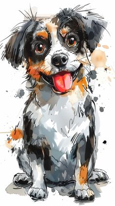 a drawing of a small dog with his tongue out