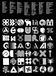 a poster with many different types of letters and numbers on it's black background