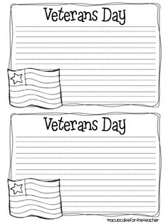 two veterans day writing paper with the words veterans day written in black and white ink