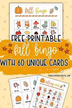 free printable fall bingo game with 60 unique cards