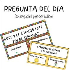 spanish powerpoint presentation with two tags and the words,'pregunta del diaa