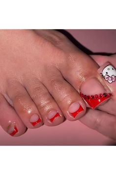 24 Pcs Red French Tip Press on Toenails,Square Shape Fake Toe Nails with Rhinestone Design Glossy False Toenails Red Toenail Tips Nude Pink Acrylic Toe Nails Short Artificial Toenails for Women Girls Red Toes With Design, Red French Pedicure, Red And White Toe Nails, Red French Tip Nails Toes, Red Acrylic Toe Nails, Red French Tip Pedicure, Red Prom Nails Acrylic Short, Red Pedicure Designs, Red French Tip Toe Nails