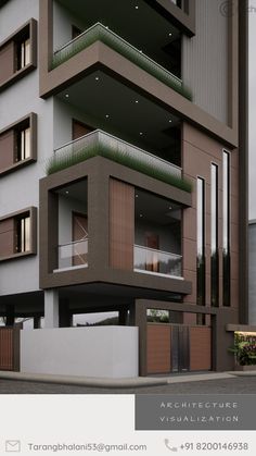 an architectural rendering of a building with balconies