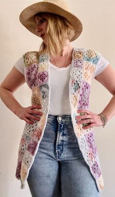 The Gardenia:Womens crochet Vest granny square vesthandmade - Etsy Brasil Crochet Vest Granny Square, Vest Colorful, Granny Square Vest, Vest Handmade, Crocheted Stuff, Colorful Vest, Golden Co, Boho Vest, Crochet Vest