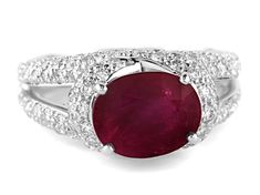 3.20 CTS Red Ruby and 1.08 CTS White Diamond 18K White Gold Ring. Measures approximately 1.06"L X 0.83” W and has a finished under-gallery. Ring comes with a GCAL Lab Report. Lab Report, Red Gemstones, Stylish Watches, Ruby Gemstone, Red Ruby, White Gold Ring, Types Of Rings, 1 Carat, Diamond Gemstone