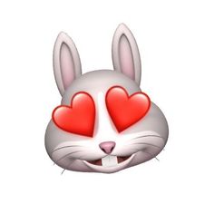 a cartoon bunny with hearts on its eyes and nose is smiling at the camera while wearing a heart shaped mask