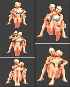 multiple images of the same person hugging each other with different expressions on their faces and body