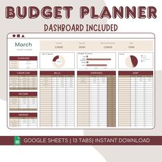 the budget planner dashboard is shown in red and white