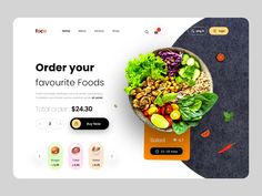 an image of a website page with food items displayed on it and the words order your favorite foods