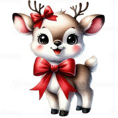 a cute little deer wearing a red bow