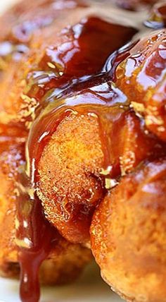 the bundts are covered with caramel sauce