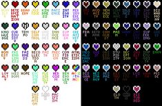 an image of pixel hearts in different colors