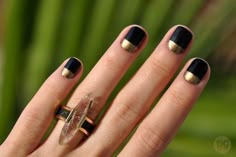 Black Gold Nails, Minimalist Nail Art, Black Gold Jewelry, Her Nails, Nail Ring, Cnd Shellac, Nail Envy, Wedding Aesthetic